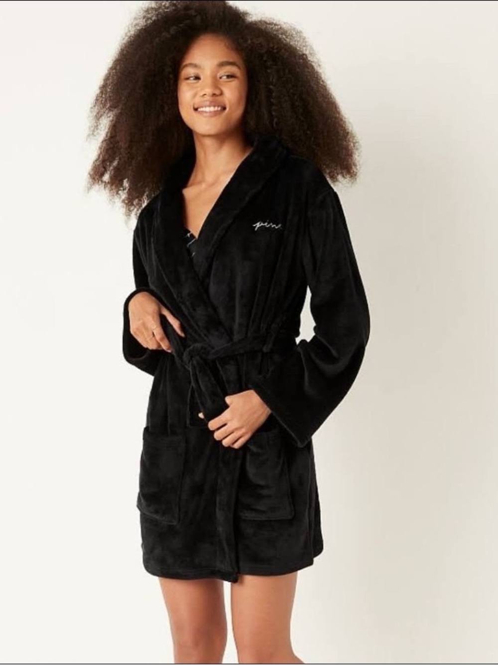 Victoria Secret PINk. Plush Black Robe. Size XS/S.